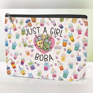 NWT Just A Girl Who Loves Boba Waterproof Canvas Makeup Bag